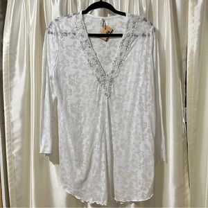 White Floral Boho Tunic with Silver Accents